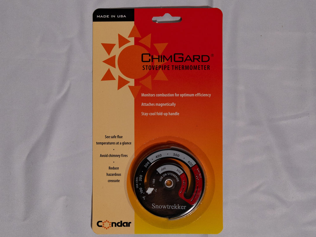 ChimGard stovepipe thermometer packaging on a gray background