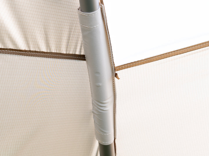 Close-up of a tent pole support