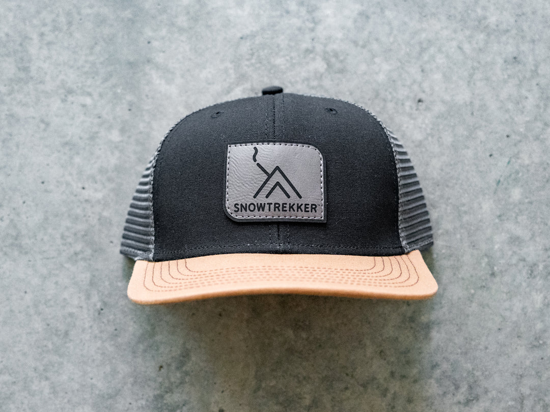 Snowtrekker Carmel, Black, Gray Logo Hat gray leather logo patch