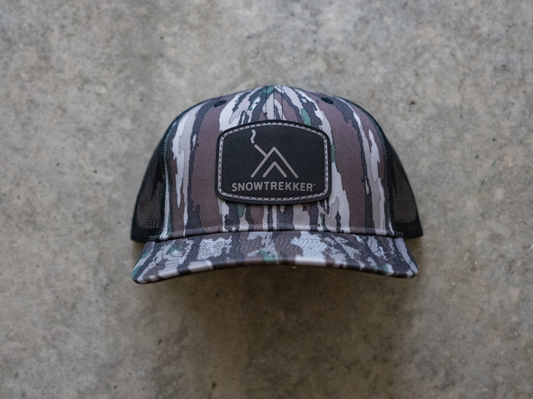 Snowtrekker Realtree Camo Logo Hat black leather logo patch