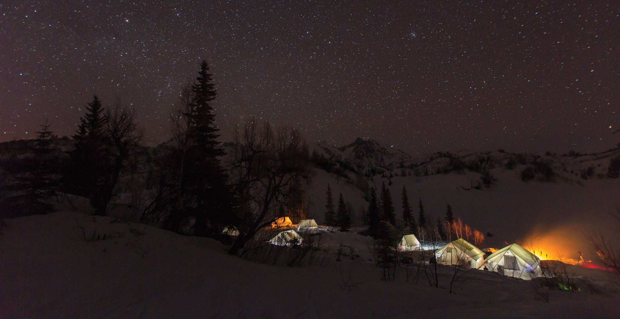 Snowtrekker Tents at night 